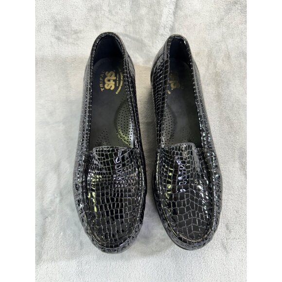 SAS women's size 7.5 M black patent leather comfort slip on loafers Alligator pr - Picture 14 of 16